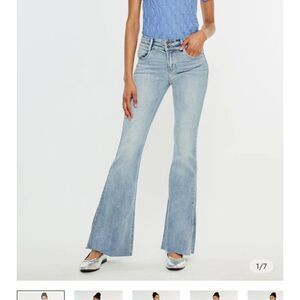 Kancan Selena Light Wash Mid Rise Flare Jeans with Raw Hem size 9/28